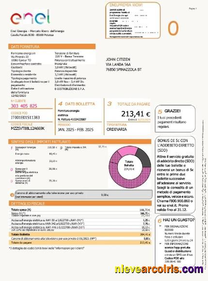Italy Enel Energia utility bill